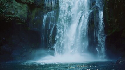 Wall Mural - Waterfall is shown in image, with water falling from height