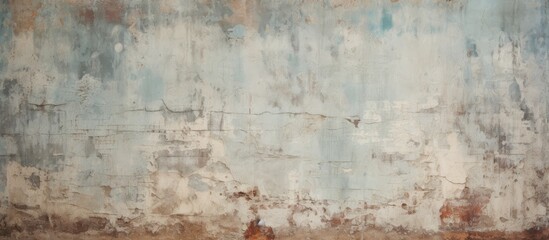 Poster - A detailed view of a weathered concrete wall with flaking paint, capturing the texture and patterns resembling abstract art in a natural landscape