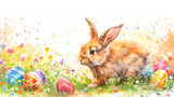 Fototapeta Na drzwi - Adorable Watercolour Easter Bunny and Easter egg . 