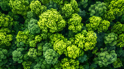 Wall Mural - Aerial top view of green trees in a forest. The drone view of a dense green tree captures CO2. Green tree nature background for carbon neutrality and net zero emissions concept. Sustainable green 