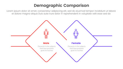 Poster - demographic man vs woman comparison concept for infographic template banner with diamond outline sha