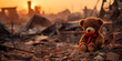 teddy bear in the forest, Children's toy teddy bear , Children's toy teddy bear on the ruins of a house , Generative AI