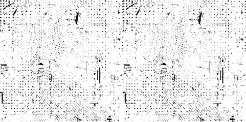 Wall Mural - Destroyed crumbled plaster on aged painted brushed surface. Shabby exterior city putty. Rough grunge chipped edges of worn block. Halftone grunge background. Vector illustration.