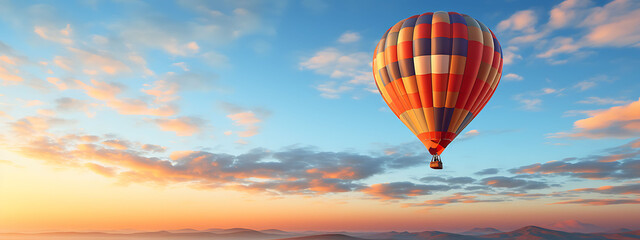 hot air balloon soaring high in the sky, symbolizing business growth and success