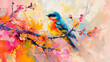 Abstract colorful oil acrylic painting of bird 