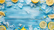 Abstract frame made of pieces of ice and lemon 