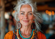 pretty middle aged woman dressed in boho style
