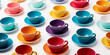 Multicolored household ceramic items Colorful crockery stacks of bowls and mugs AI generated
