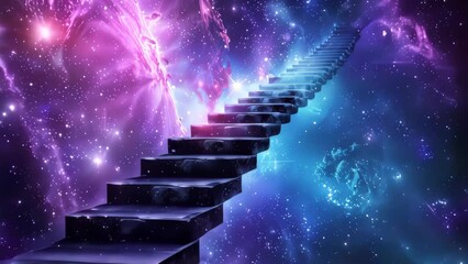 Stairs to galaxy abstract background. Generative ai.