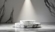 single Rounded White marble podium mockup with gold, modern podium with a single spotlight