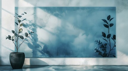 Wall Mural - Elegant minimalistic interior with potted plant and abstract wall art. modern design, simplicity and comfort. ideal for calm backgrounds. AI