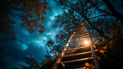 Aufkleber - A ladder reaching towards the sky symbolizing growth