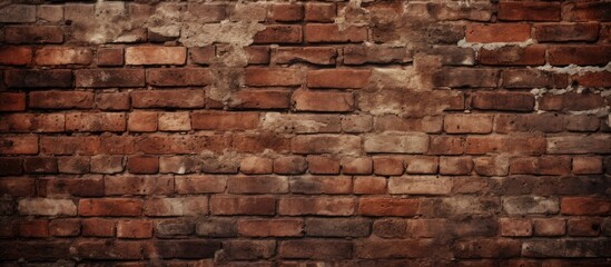 Canvas Print - A detailed shot showcasing the intricate pattern of an old brick wall made up of various composite materials. Each brick bears the mark of the soil the building material was sourced from