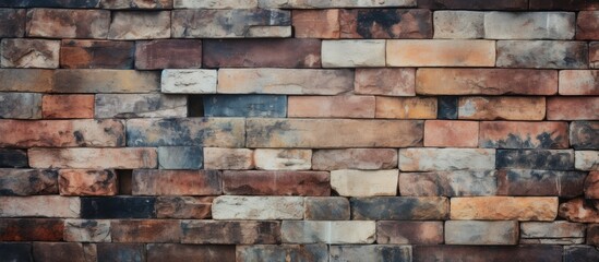 Sticker - A detailed closeup shot showcasing a brick wall constructed with numerous rectangular bricks. The texture and pattern highlight the sturdy building material used in brickwork