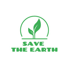 Save the earth concept. Green icon with two leaves in circle. Vector.