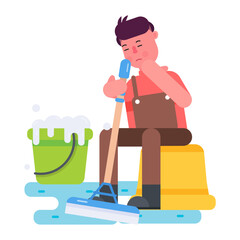 Wall Mural - Premium flat icon of a person tired of cleaning 