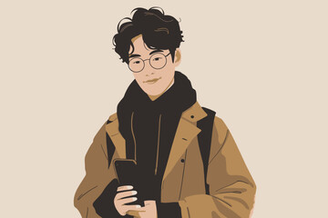 Sticker - Glasses asian stylish man illustration