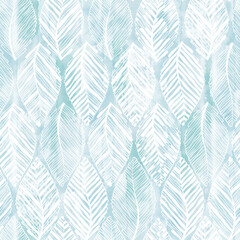 Wall Mural - Art floral background.  Seamless monochrome pattern with  abstract leaves on a blue watercolor. Perfect for design templates, wallpaper, wrapping, fabric and textile, print.