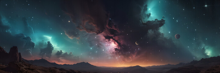 Wall Mural - milky way galaxy at night with the mountains.