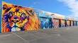Vibrant Lion Mural on Urban Street, Artistic Graffiti Inspiration
