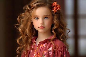 3d rendering of a little girl with long wavy hair.