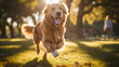 Golden Retriever in Sunlit Park: A Snapshot of Energy, Joy and Playfulness in the Great Outdoors