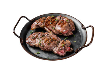 Wall Mural - Grilled Lamb chop leg steaks, mutton meat with herbs.  Isolated, Transparent background.