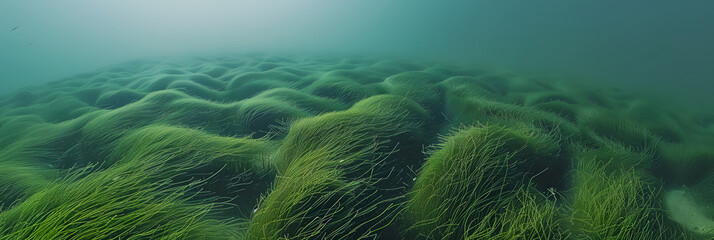 Wall Mural - Underwater world, seaweeds and water plants waving in idyllic clean waters.