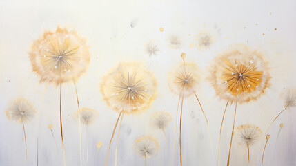  Luxury floral oil painting. Gold dandelion on white ba