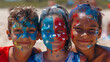 Children with Paint on Their Faces in American Flag Memorial Day, Generative AI