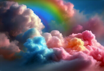 Wall Mural - growing pastel abstract light multi sky fluffy sweet color blue soft rainbow clouds fantasy pink image beauty