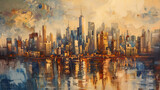 Fototapeta Nowy Jork - Oil Painting  New York City Skyline ..