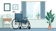 Afraid cartoon wheelchair in a hospital room flat vector