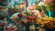 Stunningly lit dreamy flower bouquets with tulips and other blooms create an alluring atmosphere in the shop