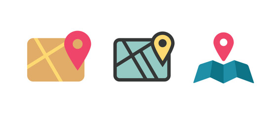 Poster - City map icon vector, road paper pin pointer gps marker pointer simple minimal graphic illustration set, navigation street web symbol modern design clip art