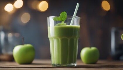 Wall Mural - side view of green apple smoothie in glass