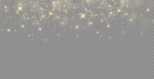The light of gold dust. bokeh light effect background png. Christmas glowing dust background. Yellow flickering glow with confetti bokeh light and particle motion.	