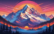 A Great Majestic Mountain. A Sunset Evening.