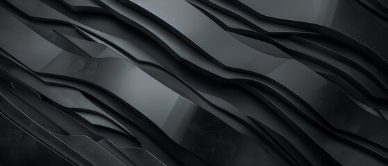 Leinwandbilder - metall metallic art background illustration - Abstract closeup of detailed dark black anthracite gray grey waving waves wall 3d texture banner wall, overlapping layers
