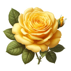 Wall Mural - Yellow Rose flower with leaves and buds isolated on transparent background PNG Image