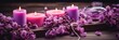 Spa care decorations and items close-up detailed shot with candles, flowers, aromatic oils banner