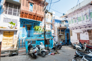 Sticker - jodphur, india. 15th october, 2023: street view of jodphur blue city, india