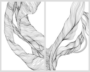 Wall Mural - Set of abstract hand drawn backgrounds with hand drawn wavy lines. Monochrome illustration collection.