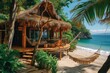 © Boinah - A thatched-roof bungalow nestled among palm trees on a secluded tropical beach