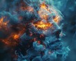 Conceptual Fiery Mind in Blue Smoke