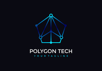 Wall Mural - Premium vector concept polygon tech logo design, gradient blue