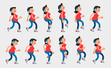Fototapeta Kosmos - Smiling woman enjoying music through her headphones while walking, capturing her movement and cheerful disposition. Sequence of Vector illustrations