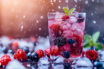 Wall Mural - Summer cocktails by the pool. Sunny day, splashes, tropical fruits