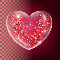 Wall Mural - Red realistic glass heart. Plastic transparent heart shape bubble. 3d vector