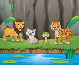 Fototapeta Dinusie - Wild animals cartoon in the jungle
